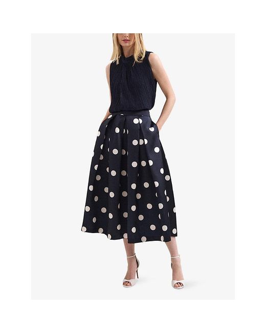 Phase Eight Blue Celeste Polka-Dot Woven Midi Skirt