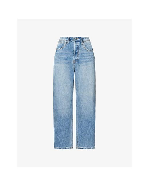 GOOD AMERICAN Blue Cropped Barrel-Leg Denim Jeans