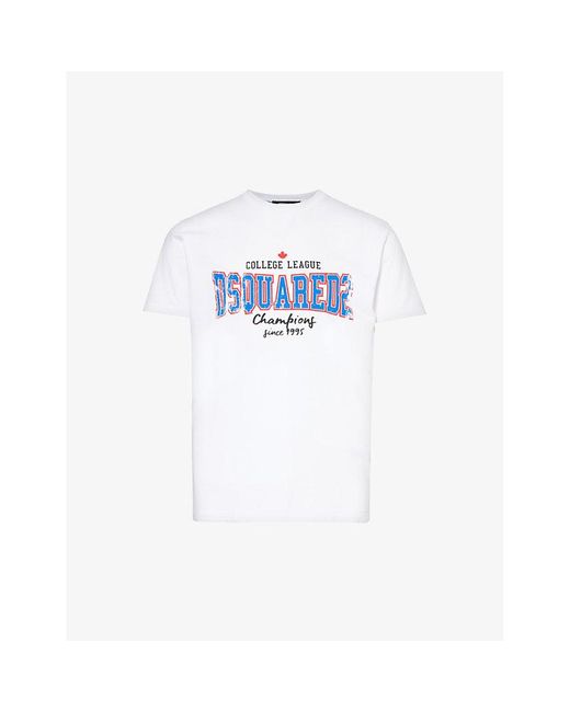 DSquared² White College Logo-print Regular-fit Cotton-jersey T-shirt for men