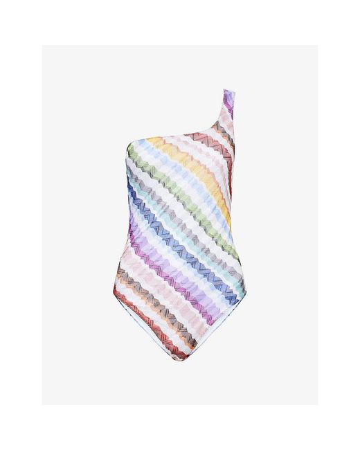Missoni Blue Zig-Zag Asymmetric Swimsuit