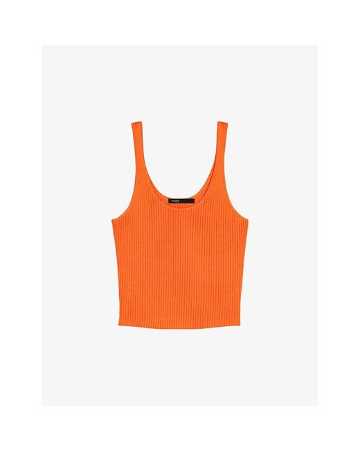 Maje Orange Short-sleeve Ribbed Stretch-knit Twin Set