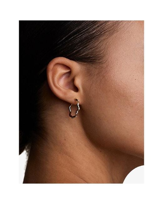 Astrid & Miyu Metallic Ripple Crystal-Plated Sterling Hoop Earrings