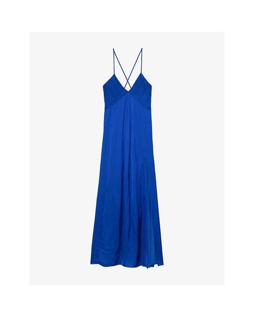 Zadig & Voltaire Blue Rayonne Split-Hem Satin Maxi Dress