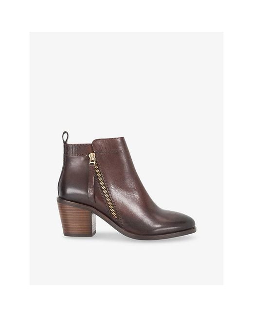 Dune Brown Paicing Leather Heeled Ankle Boots