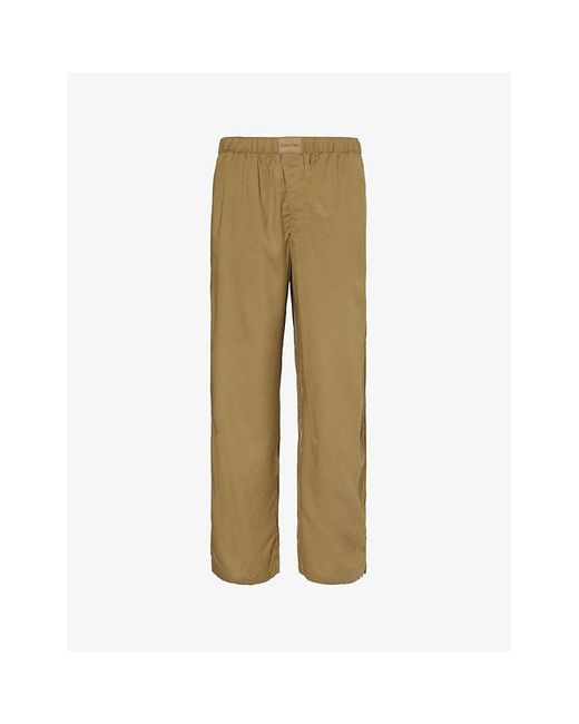 Calvin Klein Natural Branded-patch Elasticated-waist Woven Pyjama Trousers X for men