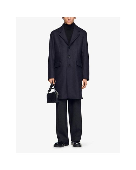 Sandro Black Button-Up Regular-Fit Wool And Cashmere-Blend Coat for men
