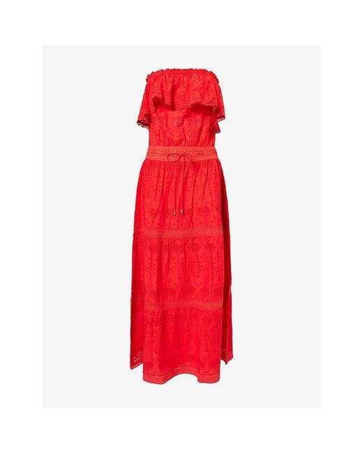 Melissa Odabash Red Caroline Broderie-Anglaise Cotton Midi Dress