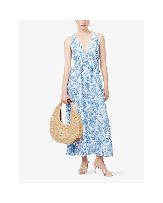 Heidi Klein Blue Praiano Halter-Neck Linen Midi Dress