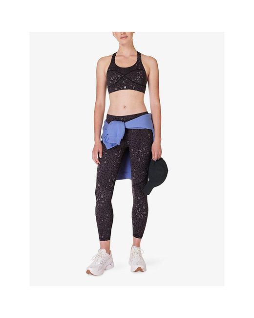 Sweaty Betty Blue Power 7/8 Leopard-Print Gym Stretch-Woven Leggings