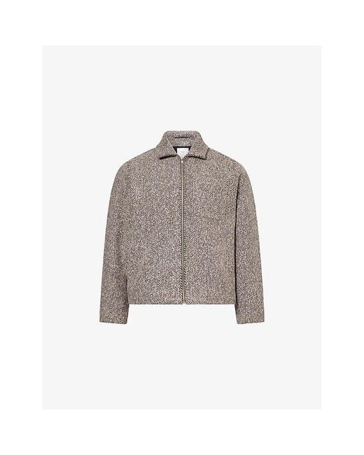 Percival Gray Herringbone Patch-Pocket Wool Blend Jacket for men