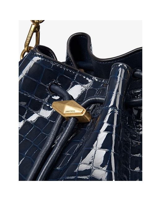 Jimmy Choo Blue Cinch Medium Croc-Embossed Leather Handbag