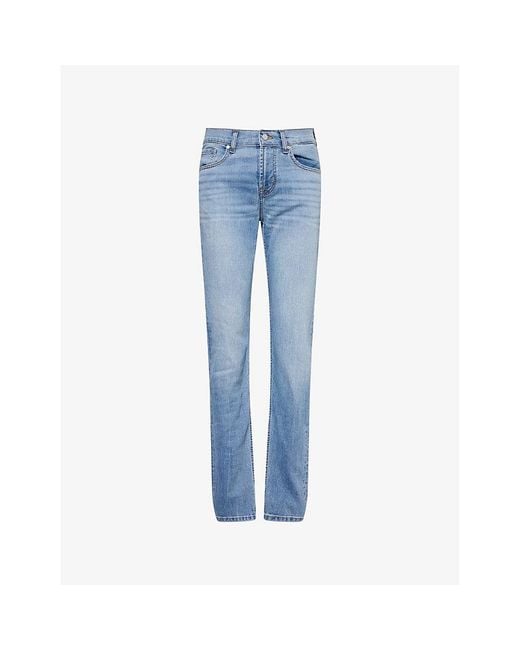 7 For All Mankind Blue Slimmy Tapered Brand-Patch Stretch-Denim Jeans for men