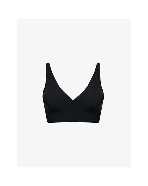 Wolford Black Pure Skin V-Neck Stretch-Woven Bra