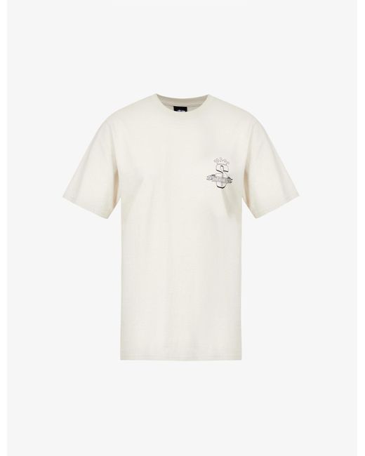 Stussy White Brand-print Relaxed-fit Cotton-jersey T-shirt