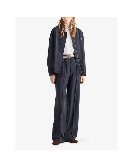 Prada Blue Logo-Embellished Silk Jacket