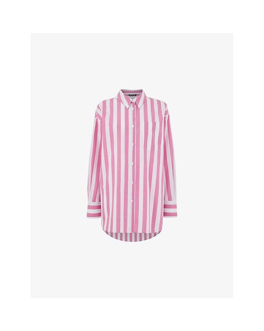 Whistles Pink Stripe-pattern Oversized Cotton Shirt