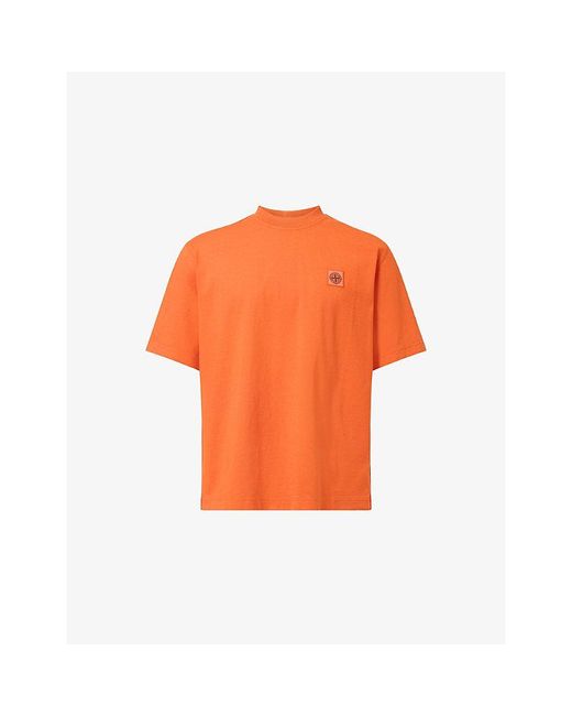 Stone Island Orange Compass Logo-Patch Short-Sleeve Cotton-Jersey T-Shirt for men
