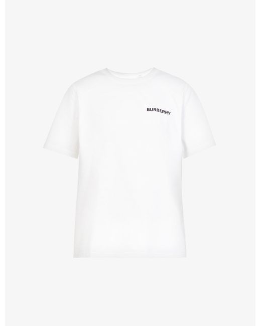Burberry Carrick Logo-embroidered Cotton T-shirt in White | Lyst