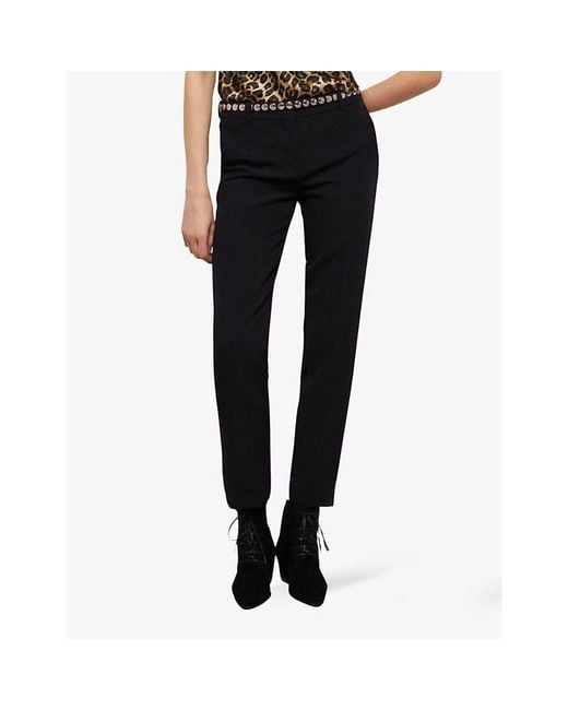 The Kooples Black High-Rise Straight-Leg Stretch-Woven Trousers