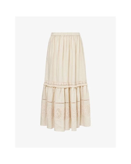 Weekend by Maxmara Natural Pallore Embellished Linen Maxi Skirt