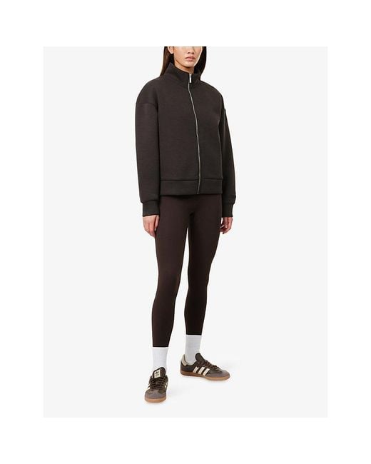 ADANOLA Black Funnel-Neck Embossed-Logo Jersey Sweatshirt