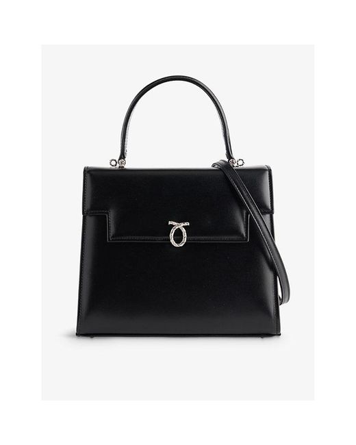 Launer Black Traviata Leather Top-handle Bag