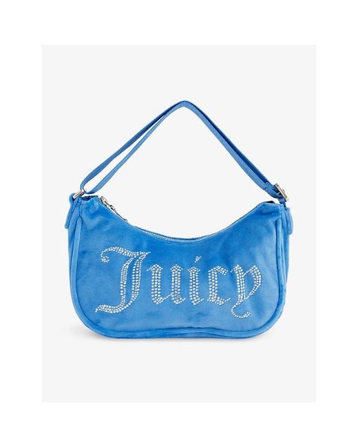 Juicy Couture Blue Crystal-embellished Velour Shoulder Bag