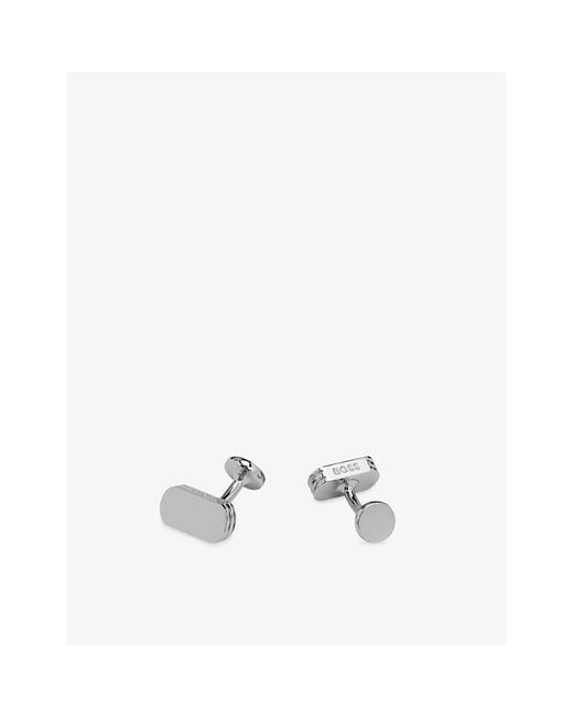 Boss White Brand-Engraved Brass Cufflinks for men