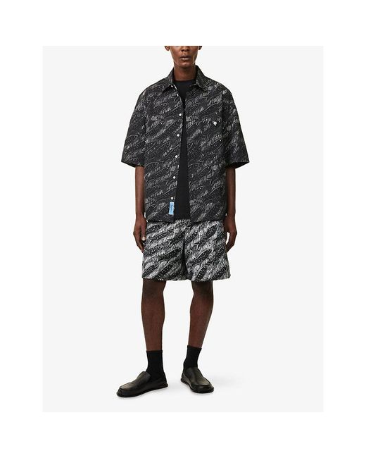 Jacquemus Gray Fish-Print Wide-Leg Cotton Shorts for men
