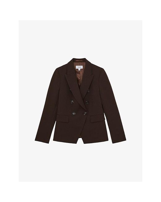 Reiss Brown Priya Double-Breasted Woven Blazer