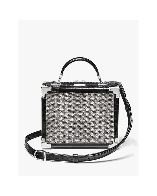 Aspinal Gray The Trunk Dogtooth-pattern Leather Cross-body Bag