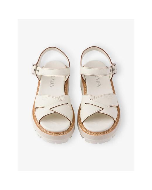 Prada White Tread-Sole Leather Sandals