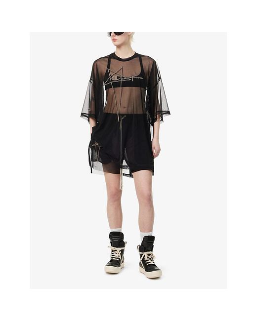 Rick Owens Black X Champion Brand-embroidered Stretch-woven Shorts X