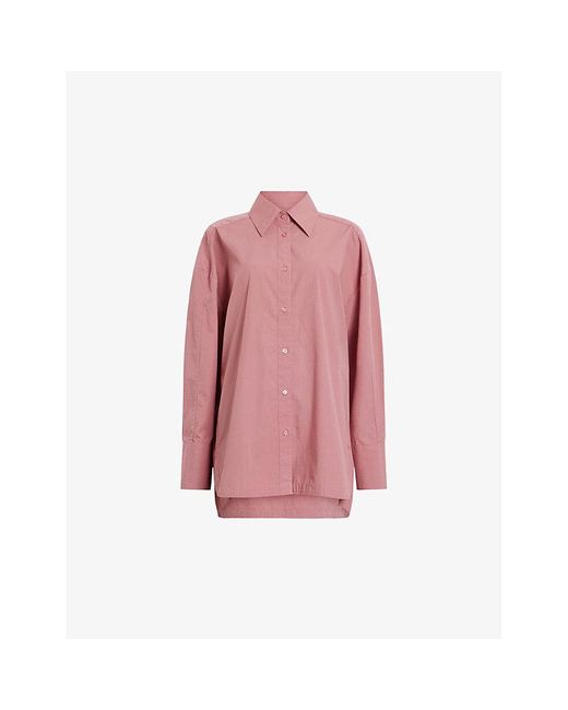 AllSaints Pink Karina Relaxed-fit Long-sleeve Organic-cotton Shirt