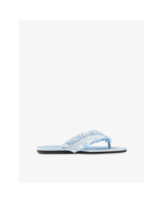 Jimmy Choo Blue Bay Frayed Flat Denim Sandals