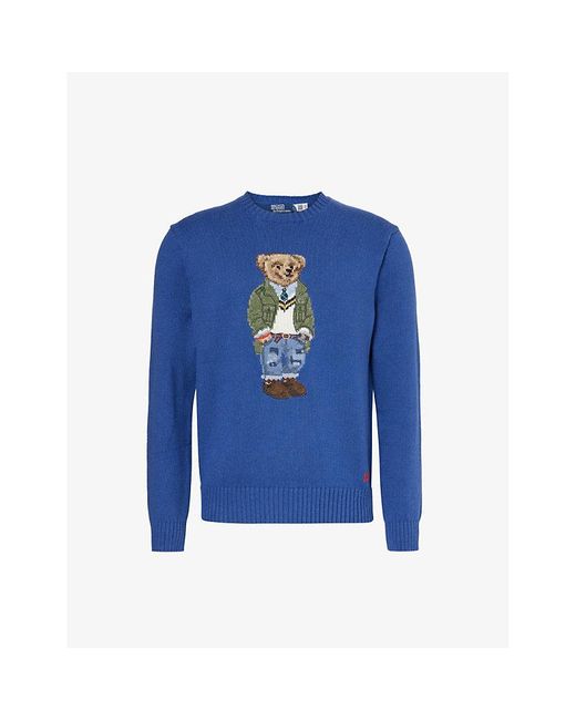 Polo Ralph Lauren Blue Preppy Polo Bear-intarsia Cotton Knitted Jumper for men