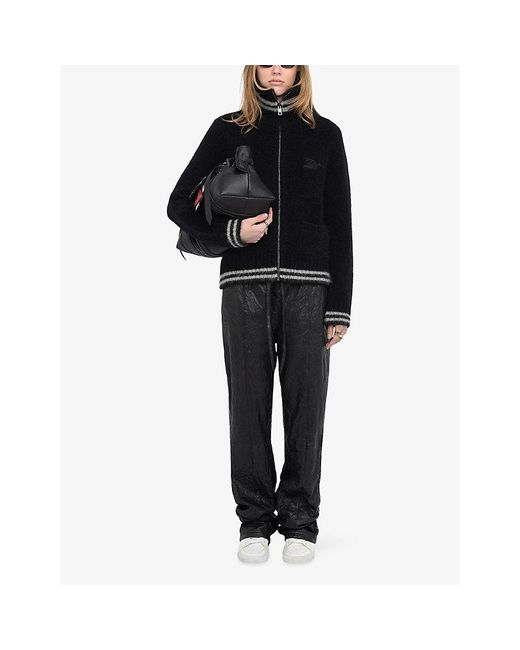 Zadig & Voltaire Black Gildas Logo-Embroidered Alpaca-Blend Coat