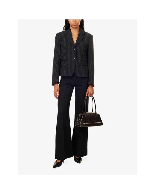 ME+EM Black Pinstripe Boxy-Fit Wool-Blend Blazer