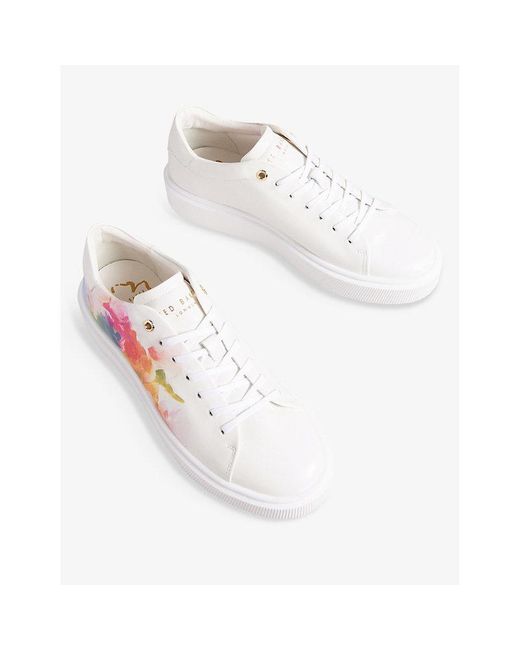 Ted Baker Tennia Art-print Leather Platform Trainers in White | Lyst