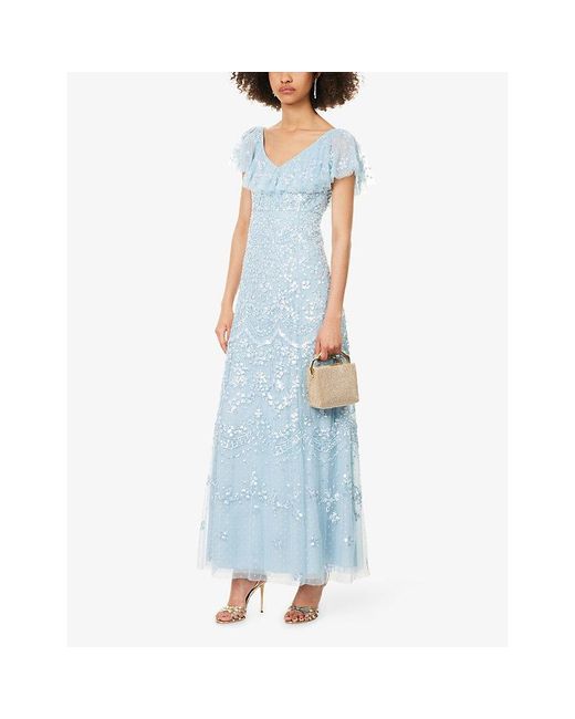 Needle & Thread Blue Freya V-Neck Tulle Gown