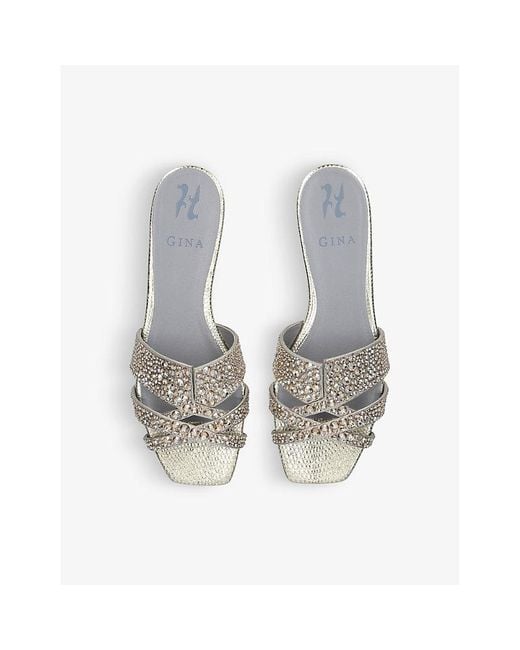 Gina White Beau Crystal-embellished Leather Sandals