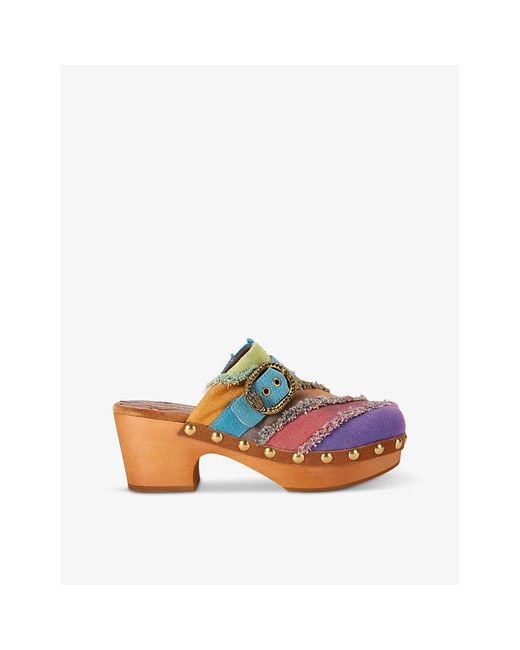 Kurt Geiger Blue Mayfair Buckle-Embellished Woven Heeled Clogs