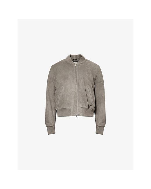 AMI Gray Logo-Embossed Suede Bomber Jacket for men