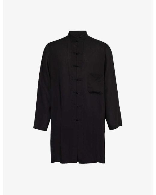 Yohji Yamamoto Black Knotted-button Relaxed-fit Woven Shirt for men