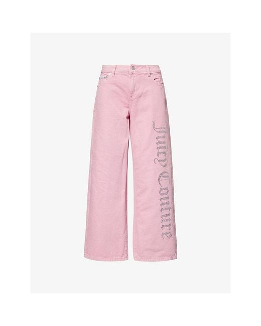 Juicy Couture Pink Dia Crystal-Embroidered Denim Jeans