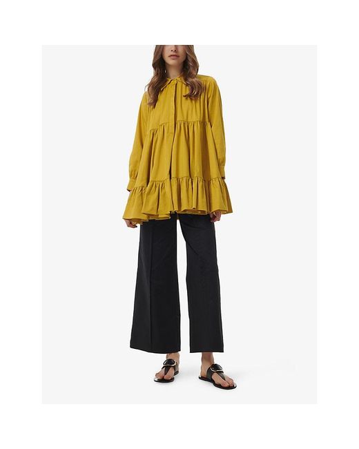 eem Yellow Long-Sleeve A-Line Cotton-Blend Tunic Top