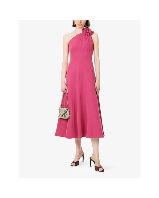 Roland Mouret Pink 3D-Flower Strapless Woven Gown
