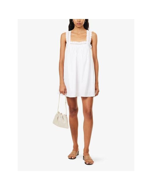 Dissh White Miranda Lace-Trim Cotton-Blend Mini Dress