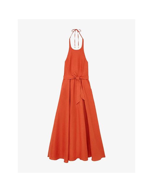 Reiss Red Paules Open-Back Linen Maxi Dress