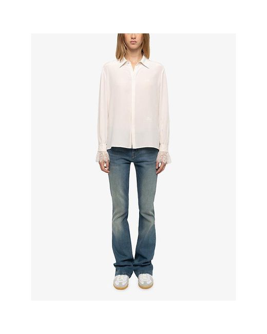 Zadig & Voltaire White Thely Wing-Embellished Satin Shirt